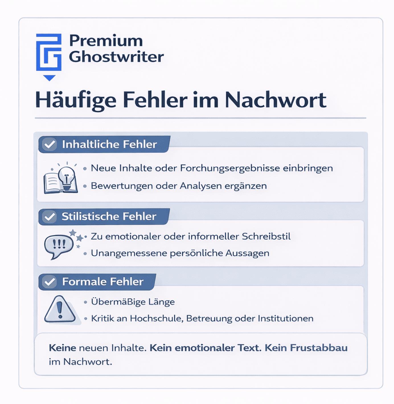 Häufige Fehler im Nachwort einer Abschlussarbeit – übersichtliche Checkliste